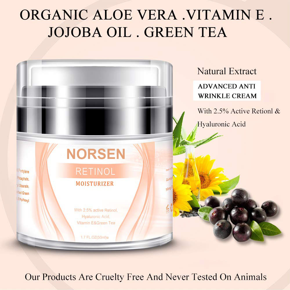 Organic Face Moisturizer Anti Wrinkle Retinol Cream Private Label Natural Plastic Bottle Adults Female 3 Years Sample Size 50ml