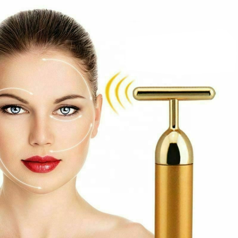 Высококачественный электрический 24k Gold Energy T-образный Вибрационный массажер для лица Beauty Bar