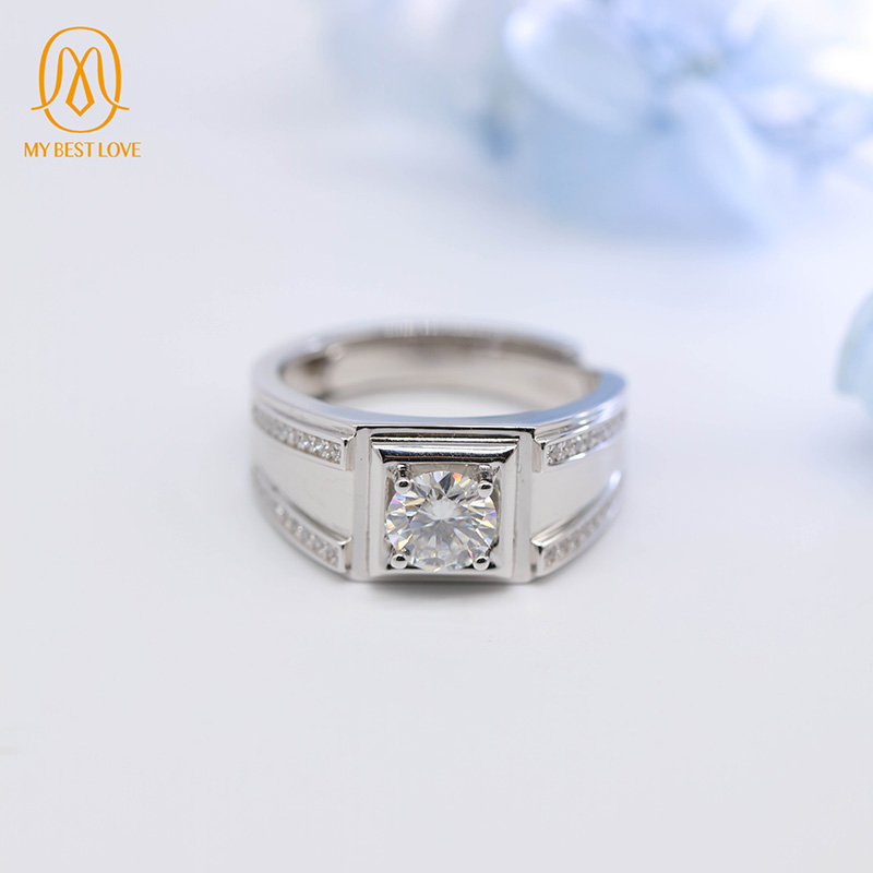 AAA Gems Sterling Silver S925 Moissanite Ring Fashion Wedding Band Engamement Ring for Men
