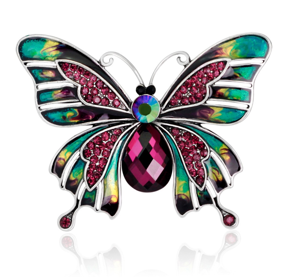 RHINE-VBRACH Rhinestone Green Color Butterfly Brooches Summer Enamel Pins Jewelry Party Accessories Gift