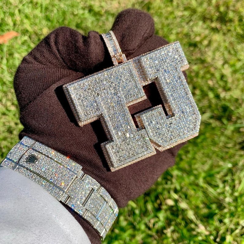 Luxury Custom Logo Pendant Pass Diamond Tester Baguette VVS Moissanite Hip Hop Jewelry Iced Out Letter Name Pendant