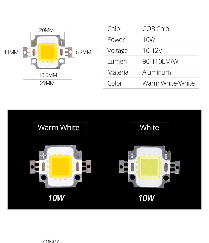 Lampadina LED Cob Integrato 10W-100W Per Riflettori, DC 12V/36V, RGB E Bianco Caldo