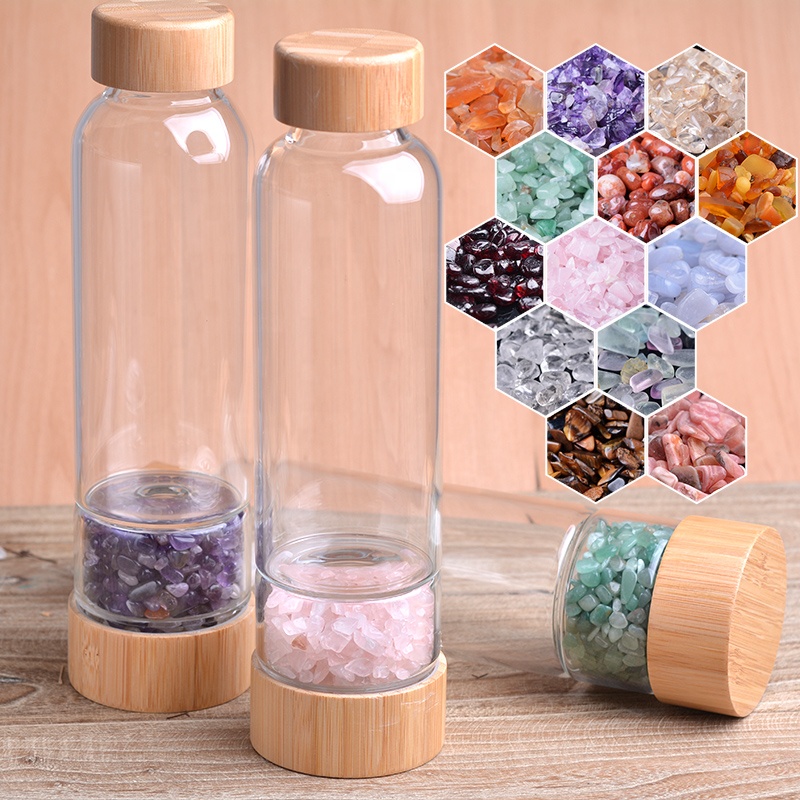 Оптовая продажа, стеклянные бутылки для воды с натуральным камнем из розового гравия