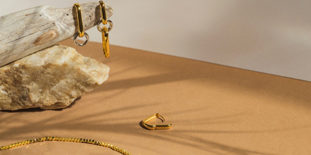 Gold earrings and necklace