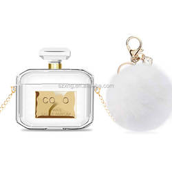 Luxury Perfume Bottle Design AirPods Pro Case Cover Silicone Protective Air Pod Case Compatible with 1 2 3 pro keychain fur ball