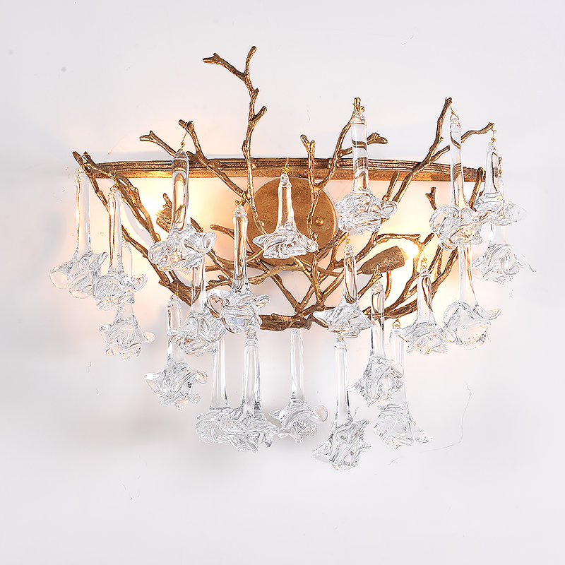 European creative led bronze maple leaf antique wall lamp  chandelier  indoor lighting bedroom  hanging  bedside reading  lamps