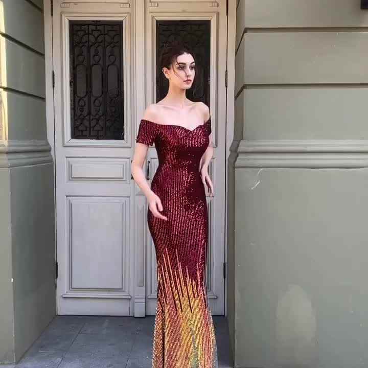 18139#New Sequin Fishtail Gown Auto Show House Celebration Ceremonial Host  Dress
