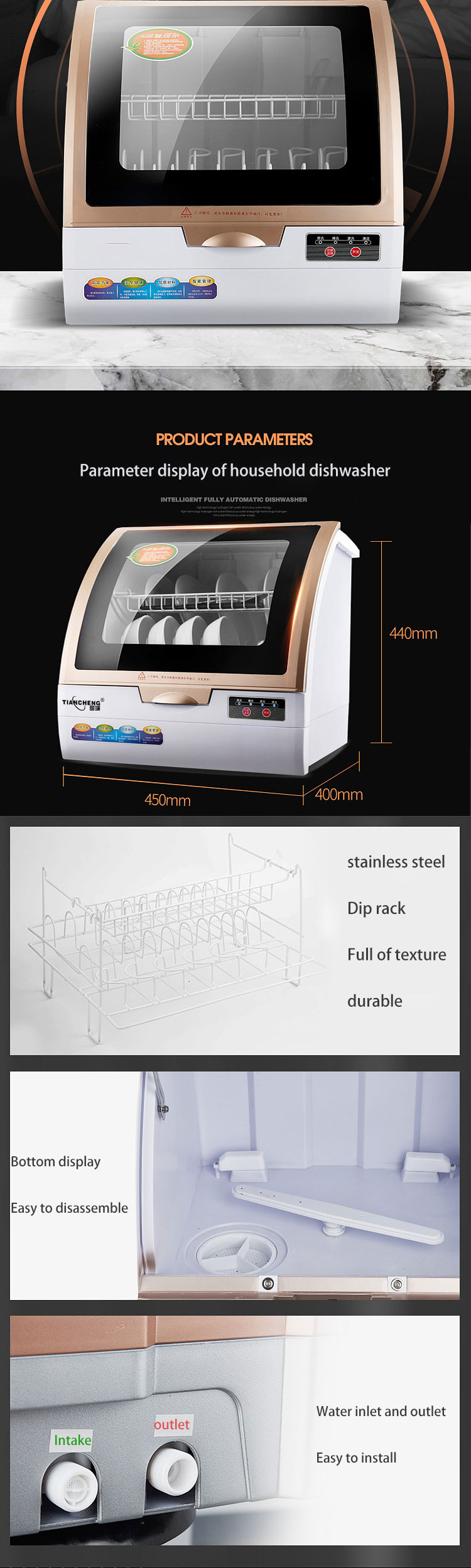 Household automatic desktop 6 sets of dishwashers, double drying, small dish washer home