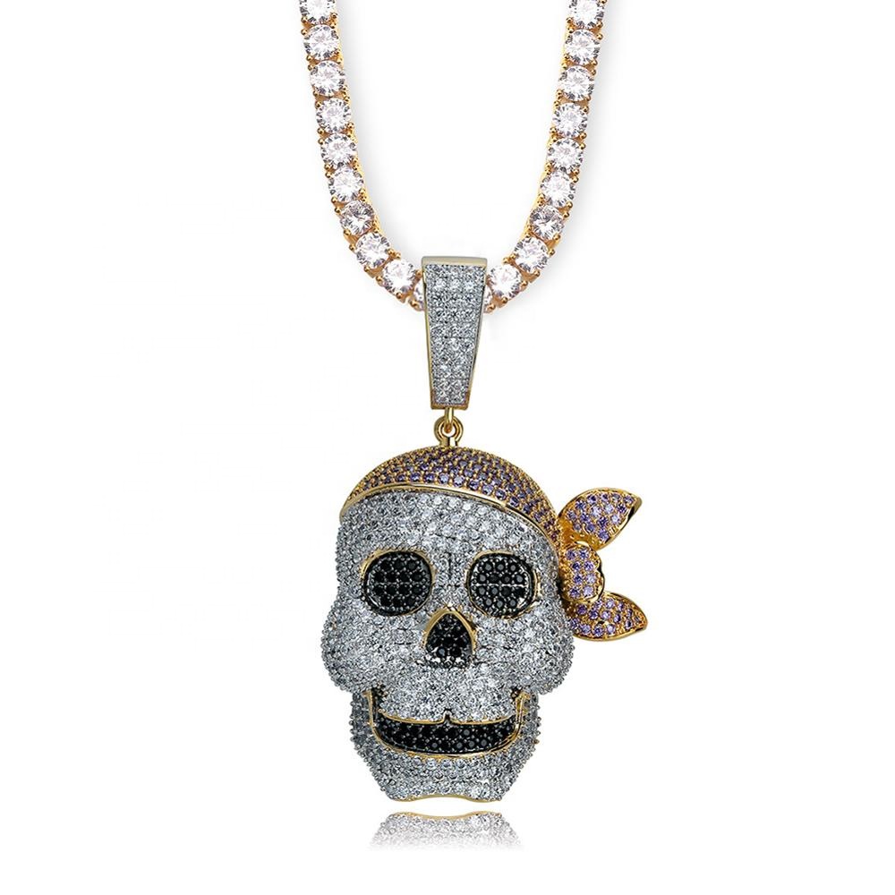 White Skull Pendant ruianshihongbenxiechang Skull Diamond Necklace Rock Hip Hop Style Alternative Personality Necklace