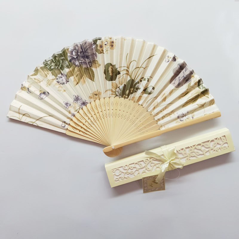 abanicos de mano红色花卉面料定制手扇婚礼偏爱可折叠手扇为客人