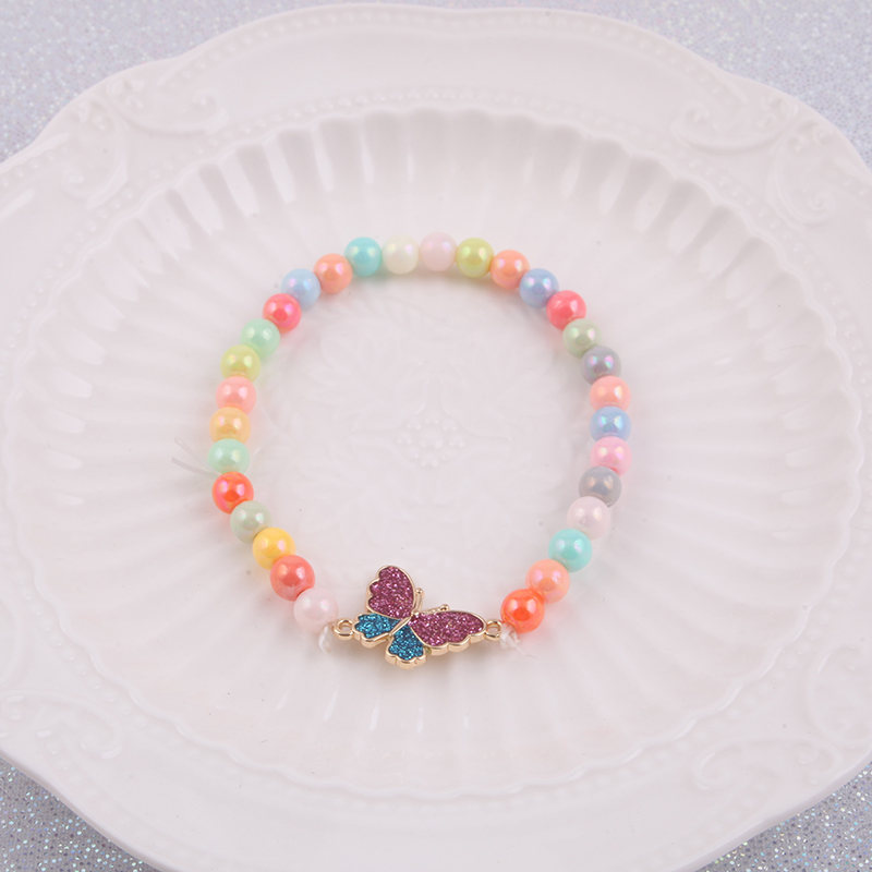 JOJO Wholesale Custom New Design DIY Cartoon Color Cute Unicorn Butterfly Charm Acrylic Elastic Bead Kids Bracelet