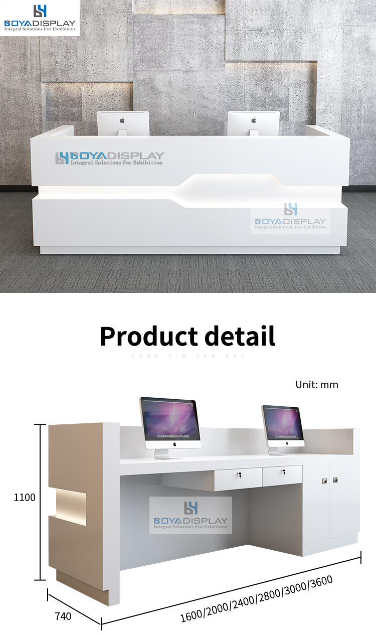 Light luxury white glossy with LED light reception desk salon reception front desk office