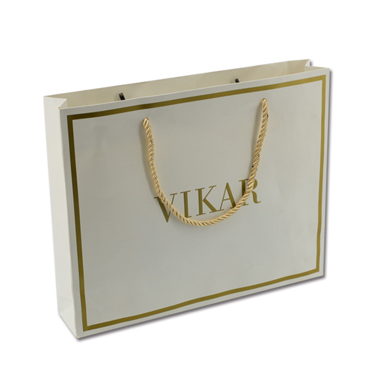 Пользовательские золотые штампованные логотипы, оптовые продажи, белые бумажные пакеты для подарка