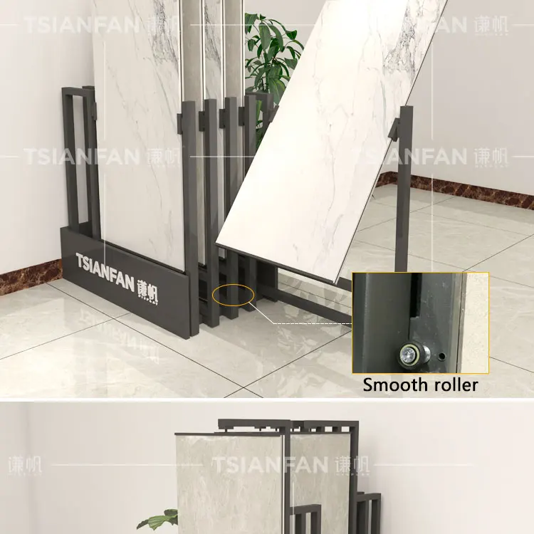 Modern Iron Sliding Granite Marble Frame Push-Pull Tile Displays Panel Pull Out Exhibit Show Ceramic Stone Display Rack Stand