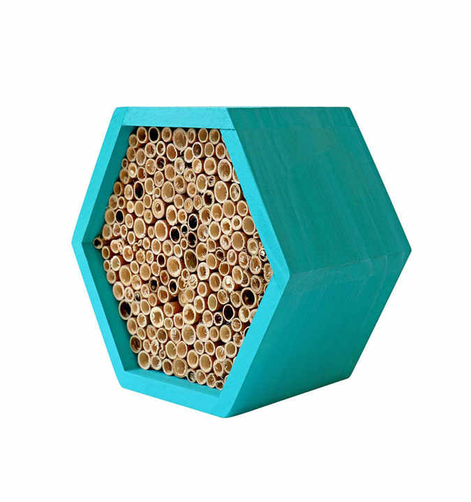 hexagon shape wood solitary bee hotel with hook bug ladybird