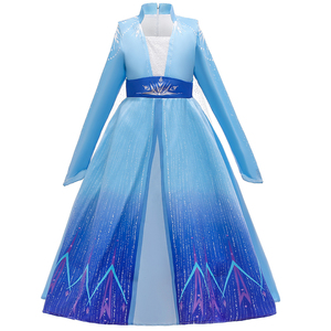 Hot Selling Kids Sequins Long Sleeve Frock Girls Princess Elsa Frozen Dress With Cloak