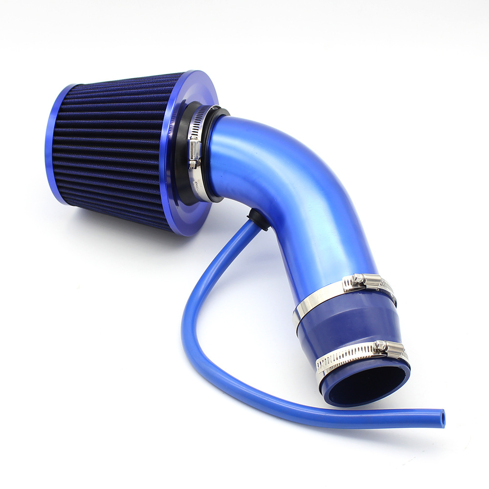 Tubo de entrada de aire fr/ío Azul filtro de entrada de aire fr/ío para coche universal 76 mm Filtro de entrada de aire fr/ío para coche universal de 3 pulgadas Kit de tubo de manguera