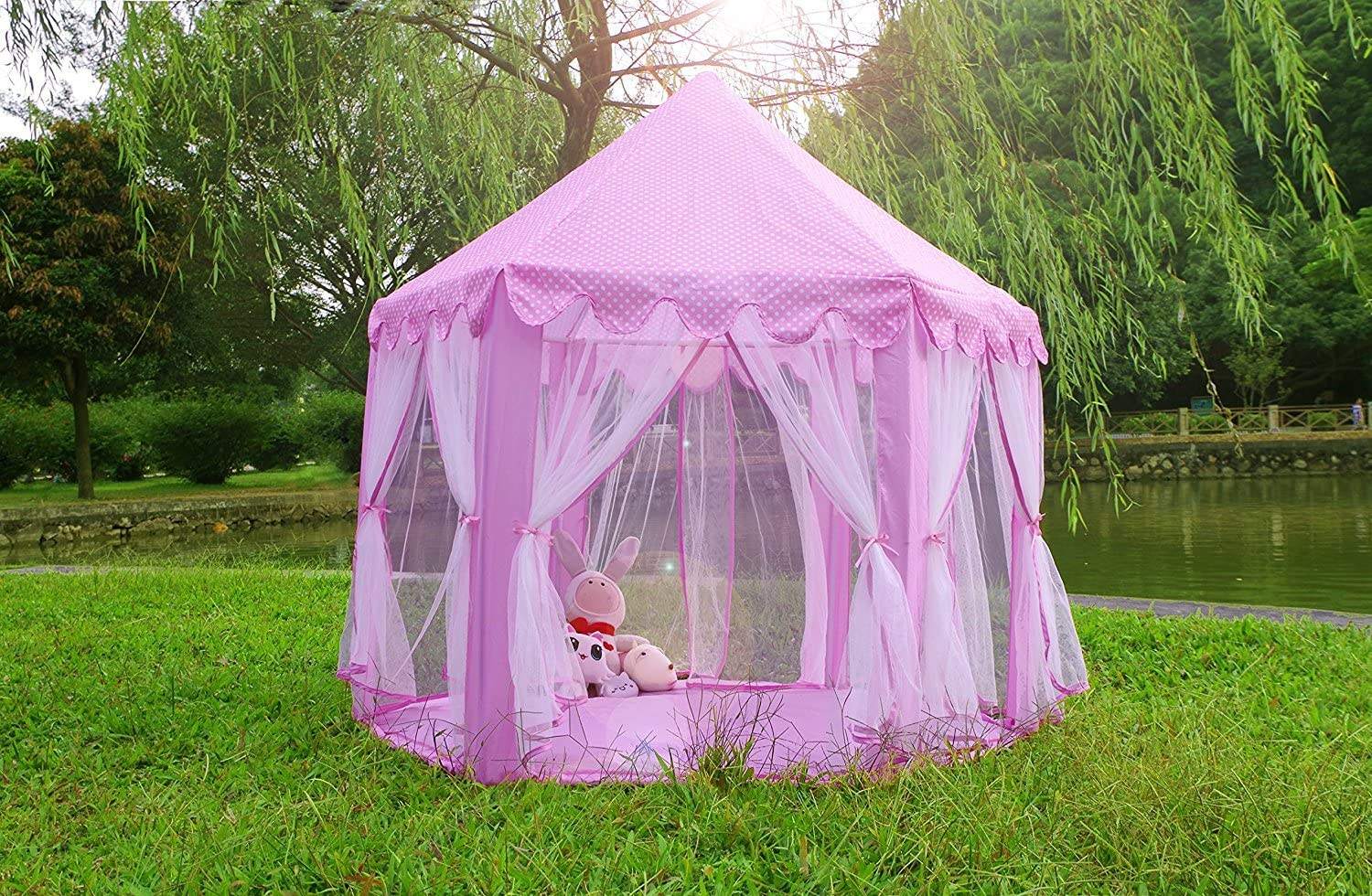 Large Hexagon Playhouse for Kids Soft Princess Tent with Star