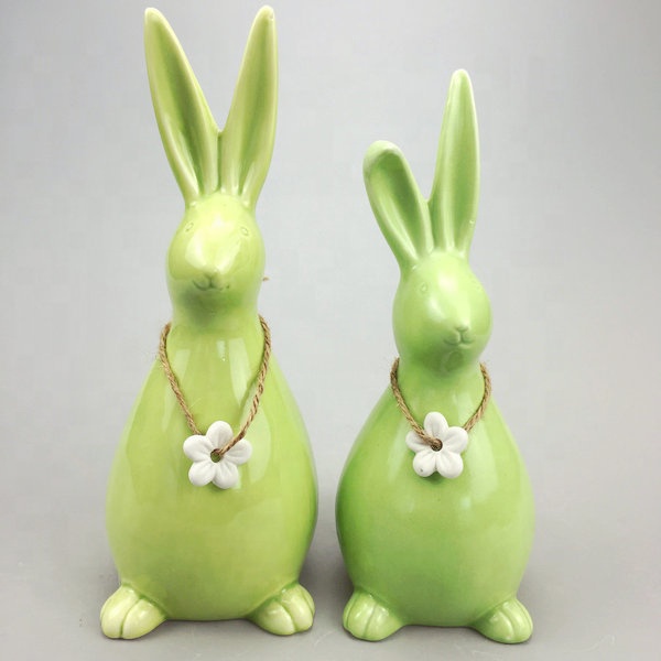 WHITE RABBIT BUNNY w CARROT SET POTTERY STATUE ANIMAL MINIATURE CERAMIC FIGURINE
