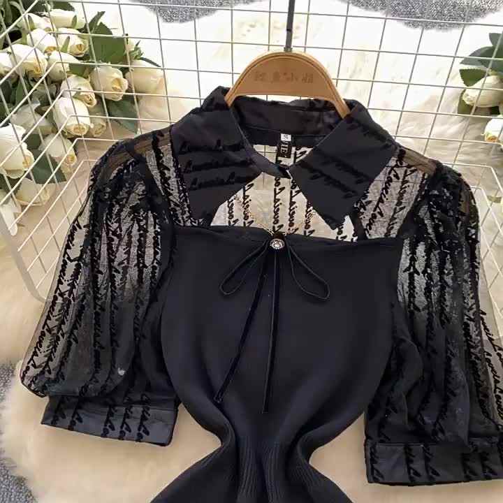 knee length dresses for ladies GINA MESH PATCHWORK MINI DRESS  AKIRA