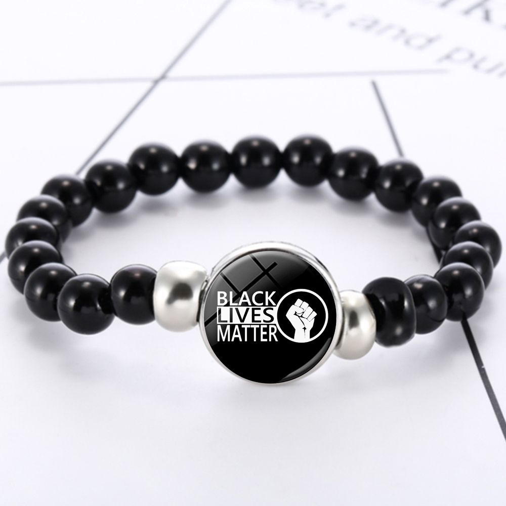 Promotional Black Lives Matter I can't Breathe Support Black Hear Us Snap Button Pearl Beads Beaded Bracelets for Women