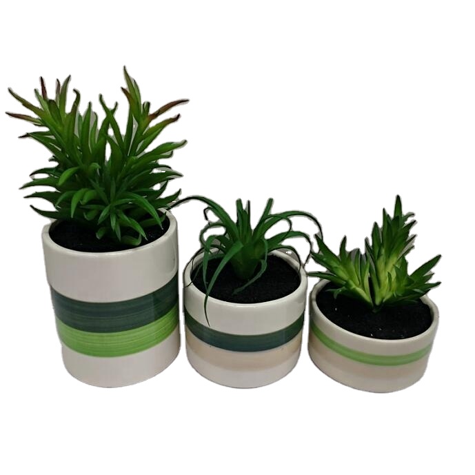 Оптовая продажа, зеленый цилиндрический цветочный горшок ручной росписи для домашнего декора