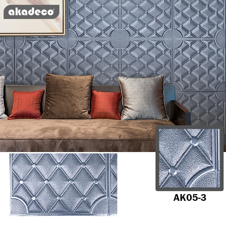 Akadeco Waterproof Interior Decoration 3d Wallpaper Wall Sticker Grey PE Foam Hot Selling Silver Vinyl Wallpapers Brick