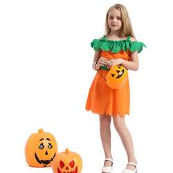 Halloween Kids Girls Pumpkin Cosplay Dress Princess Skirt