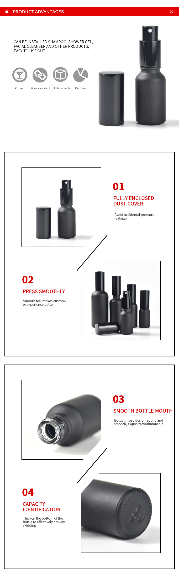 22mm Dia Glass Cosmetic Containers Matte Black Perfume Glass Bottle H82mm