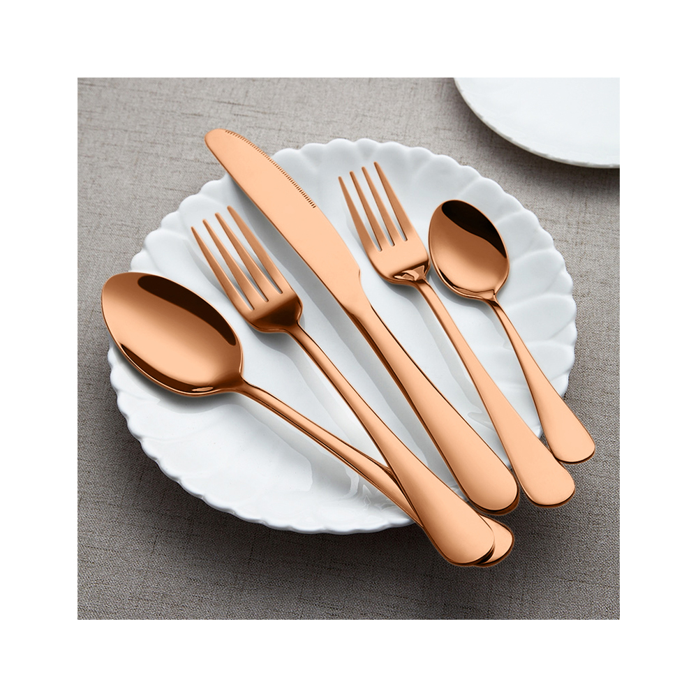 Роскошная столовая посуда для пятизвездочных отелей из нержавеющей стали, наборы посуды, малайзийские элегантные металлические розовые золотые столовые приборы