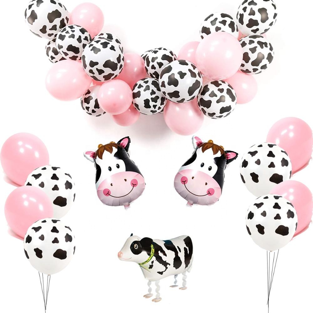 Fazenda Fontes Do Partido Balões Folha de Conjunto para a menina Rosa Animais Balões Andando Vaca Balão da Festa de Aniversário Decorações Do Chuveiro de Bebê