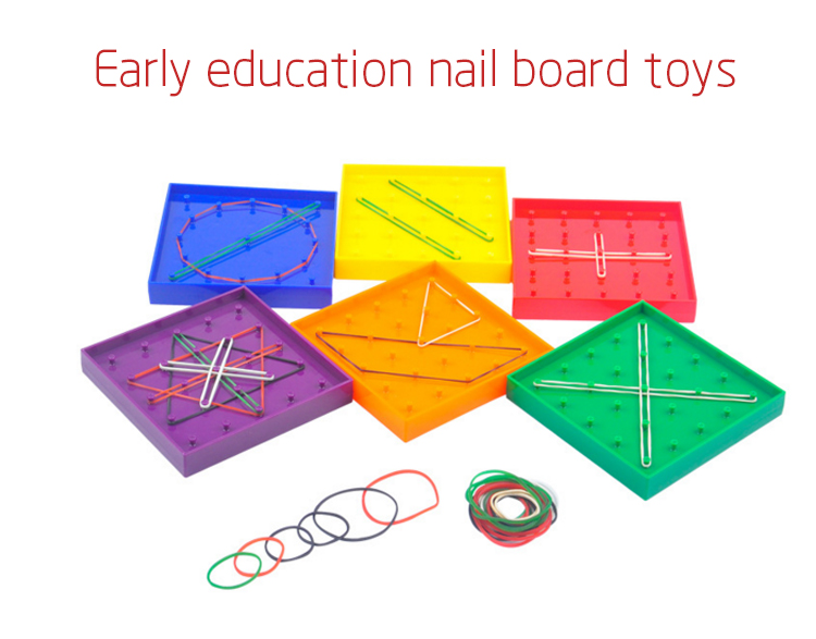 Montessori Educational Toy Geo Board with rubber bands 12.5*12.5cm Plastic Double-Sided Geoboard