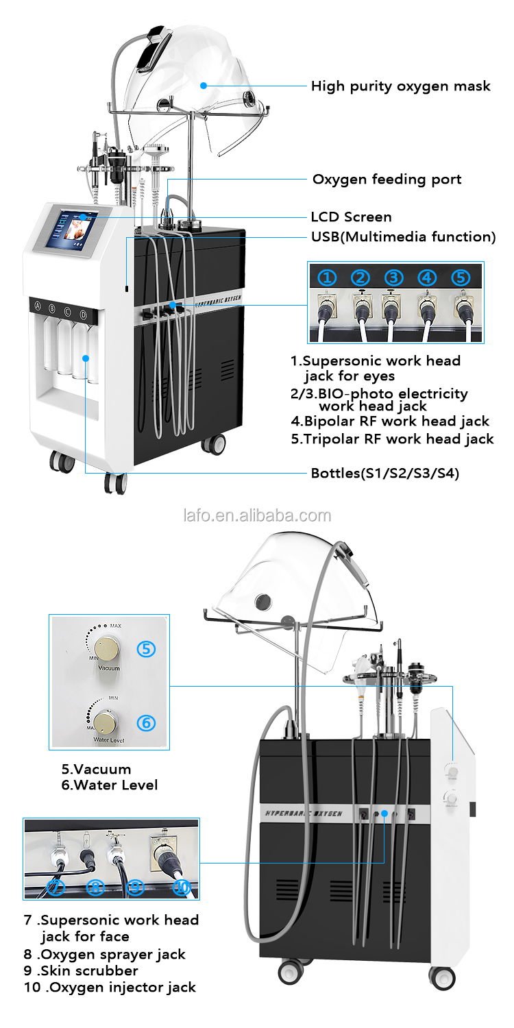 96% Oxygen purity! LF-826B hydrogen aqua water dermabrasion oxygen facial skin rejuvenation machine with oxygen mask