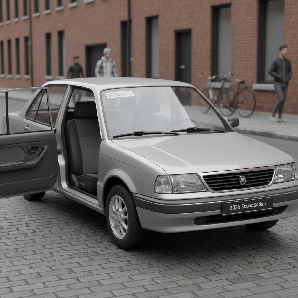 Affordable classic sedan parked on a city street under soft daylight.