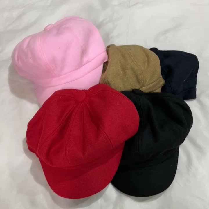 Designer Women's Beret Hat British Retro Style PU Leather