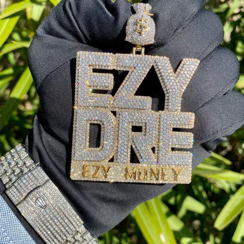 Iced Out Charm Pendant $ Money Bag Silver 925 Plated 10K Gold VVS Moissanite Pendant Necklace for Hip Hop Man