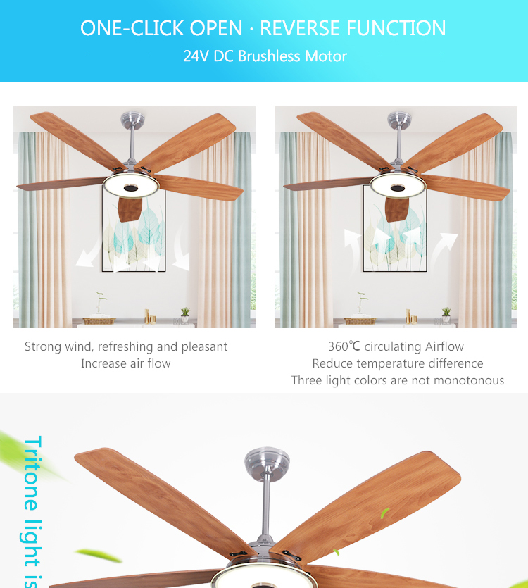 52 inches indoor modern design remote control LED light retractable DC ceiling fan