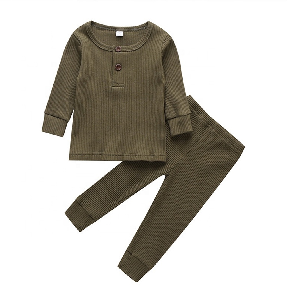 Мягкие эластичные ребристые хлопковые однотонные пижамные комплекты с длинным рукавом детская одежда для сна пижамные комплекты