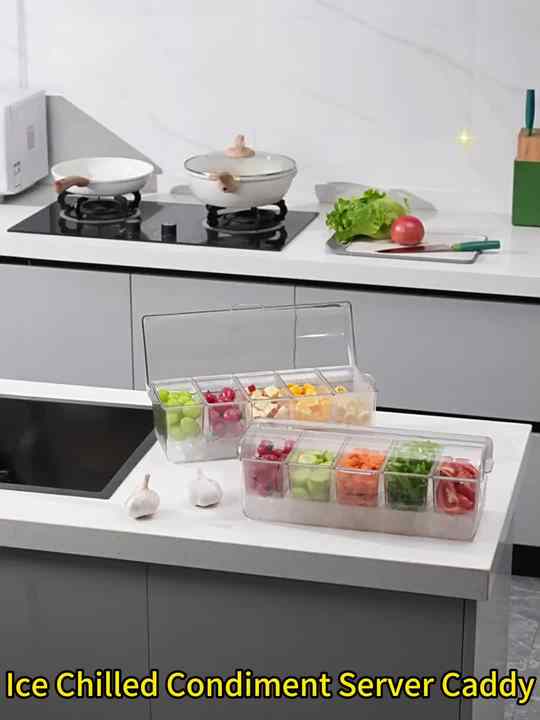Maxdot Chilled Condiment Server With Ice Compartment | 5 Removable Containers With Lids & Serving Utensils
