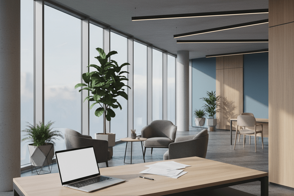 Empty desk in a sunlit real estate office symbolizing transaction slowdown amid global disruptions