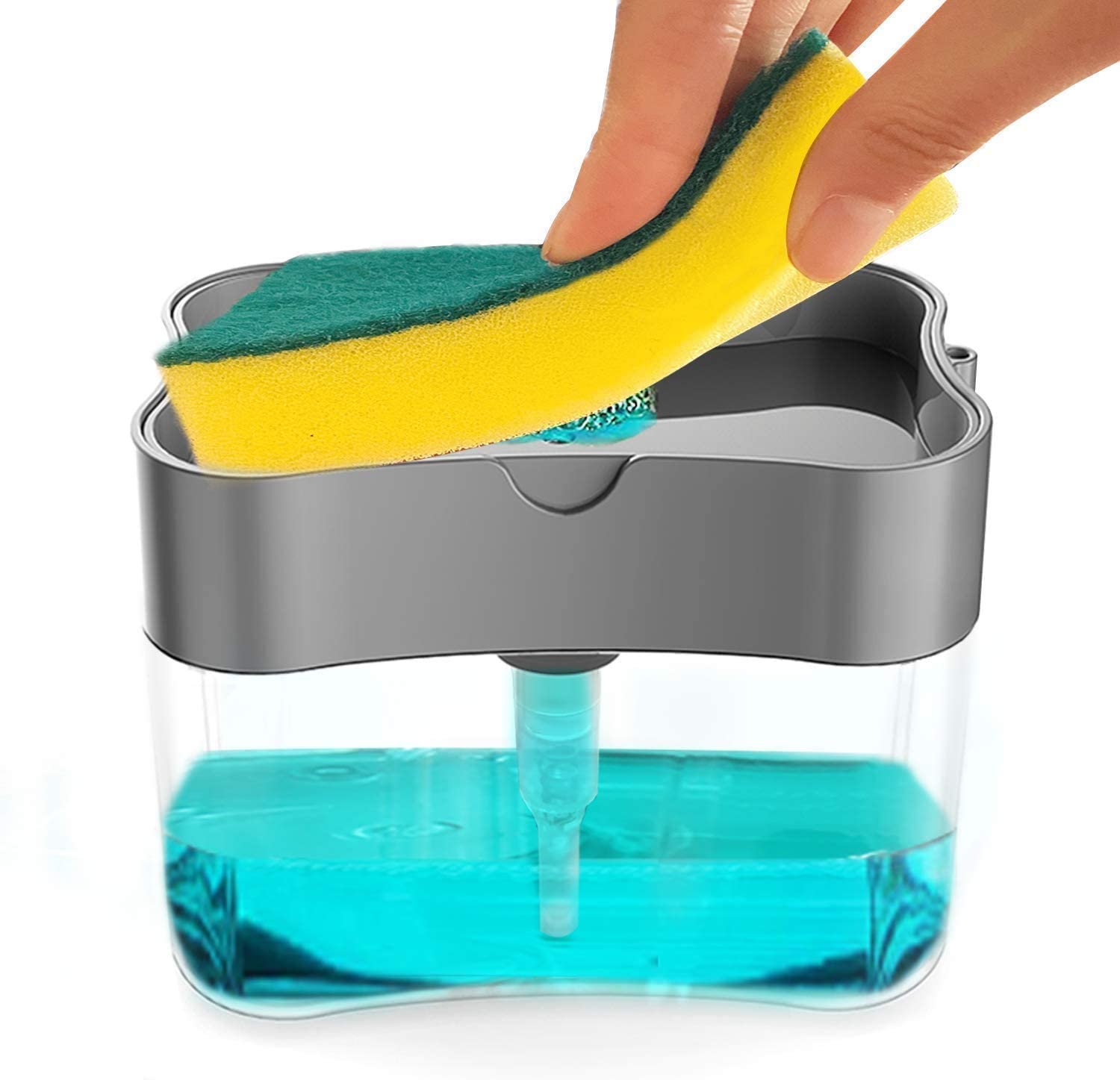 Shemax Dishwashing Soap Dispenser, Sponge Holder 2 in1 Dish liquid Dispenser Caddy,Countertop Soap Pump