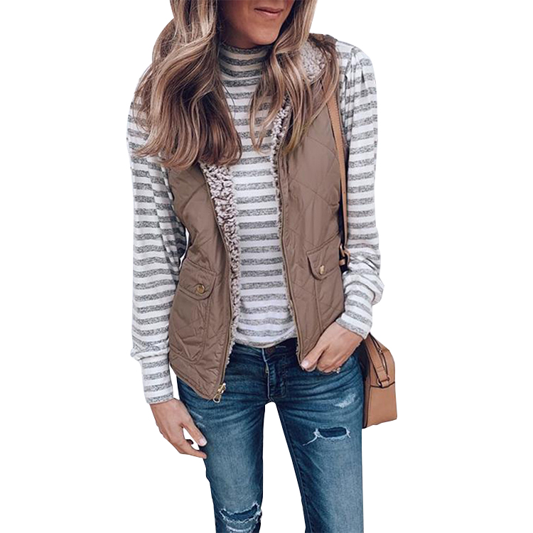 Женщины Реверсивный флис теплая одежда Карманы стеганый Повседневный жилет