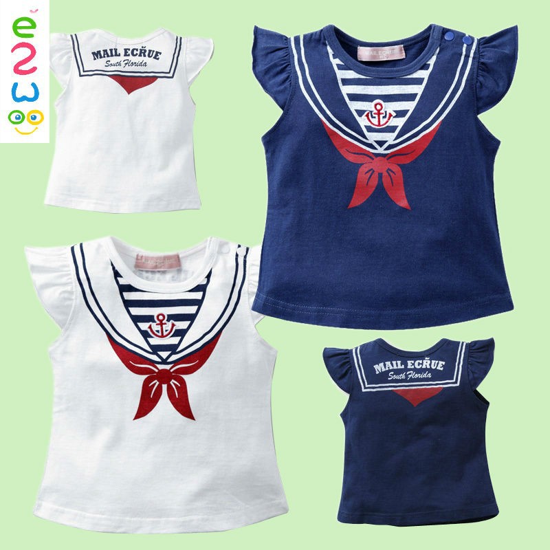 Wholesale 100% Cotton Fashion Design Cap Sleeve Baby Shirts