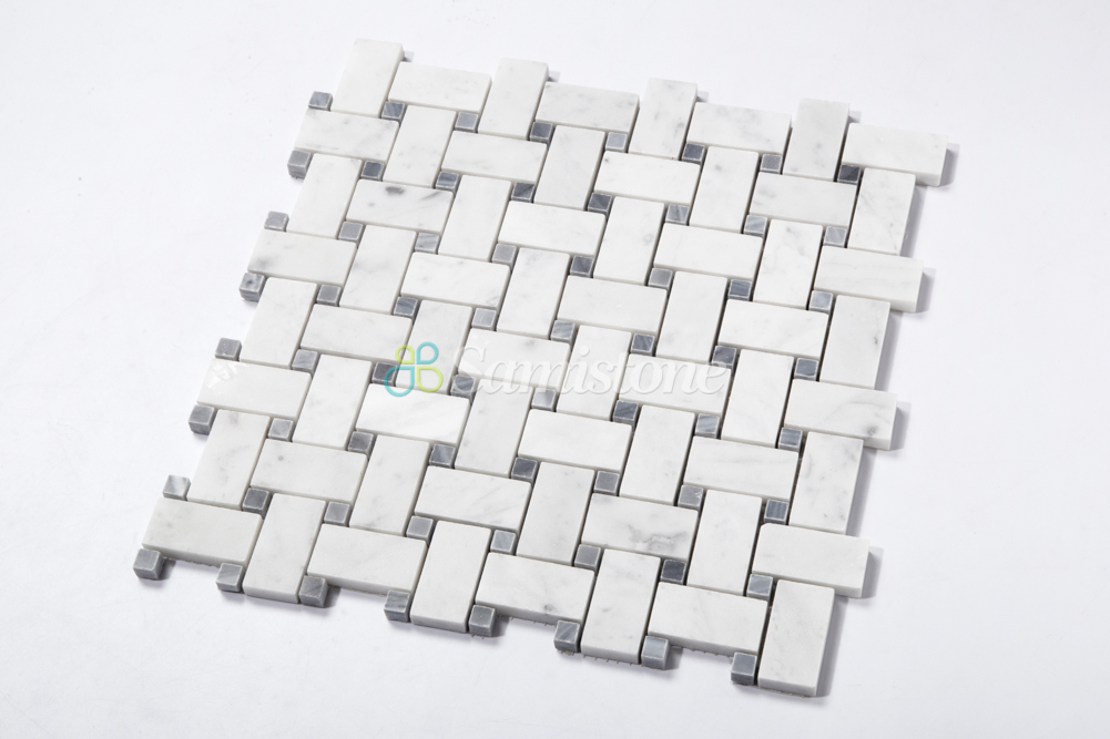 Samistone 1"x2" Bianco Carrara Marble Basketweave Mosaic Wall Tile Floor