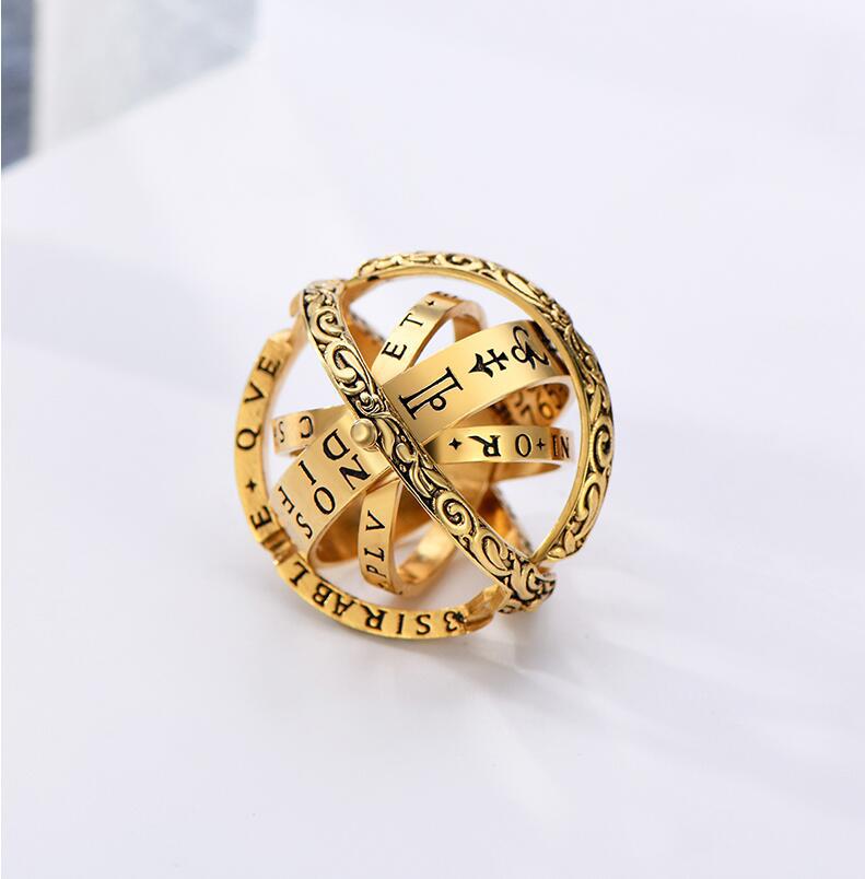 Fashion Astronomy Ball Retro Letters Sphere Reversible Deformed Globe Necklace ring