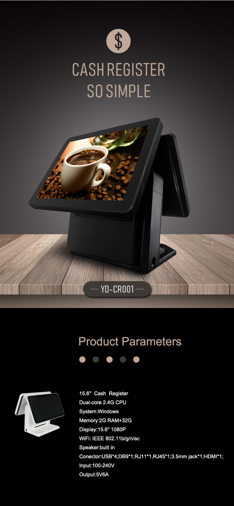 For Sale 15.6" Coffee Bar Retail Pos Billing Machine