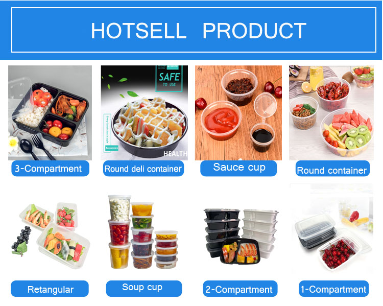 48oz Black Disposable Takeout Containers Easy Open Plastic Food Container