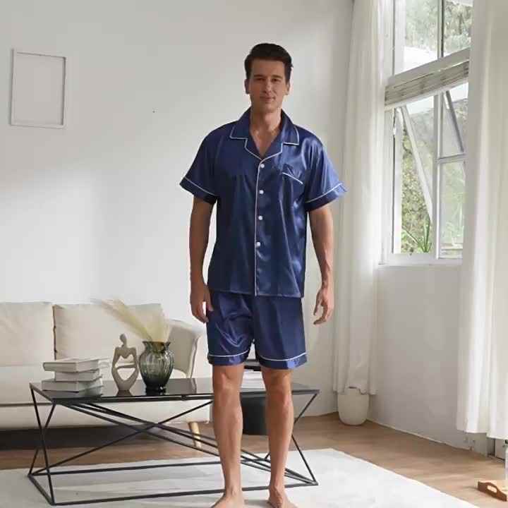 Customized Night Dress for Men XL Silk Satin Pajamas Men Short Set Summer  Pijamas Men Silk Sleepwear Set