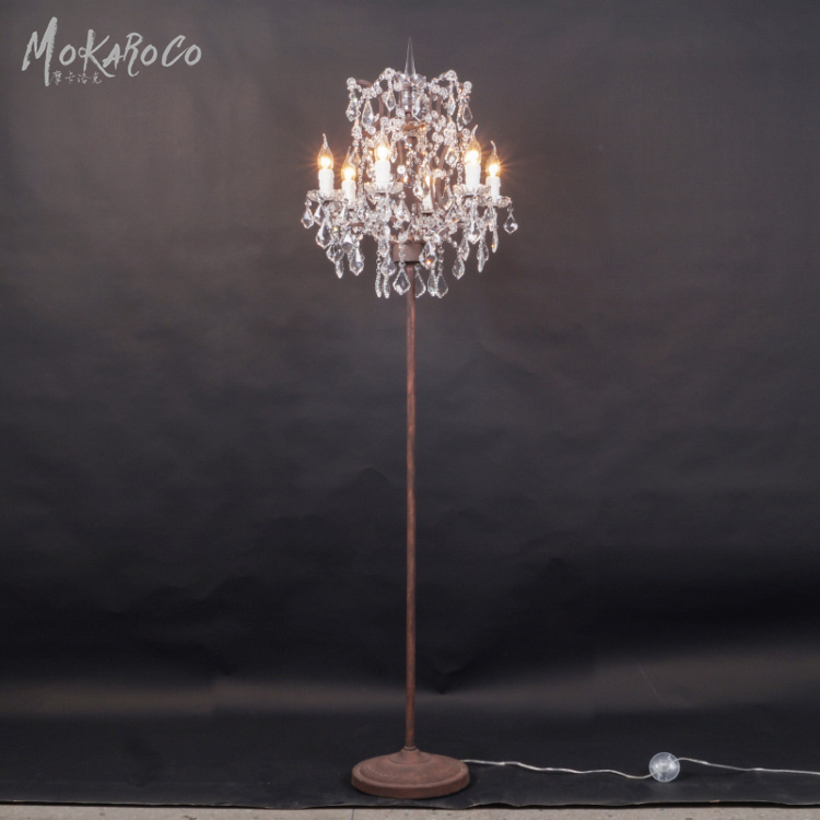 19TH C. ROCOCO IRON   CRYSTAL FLOOR LAMP rust color antique wrought iron floor standing crystal lamp house lighting decorative