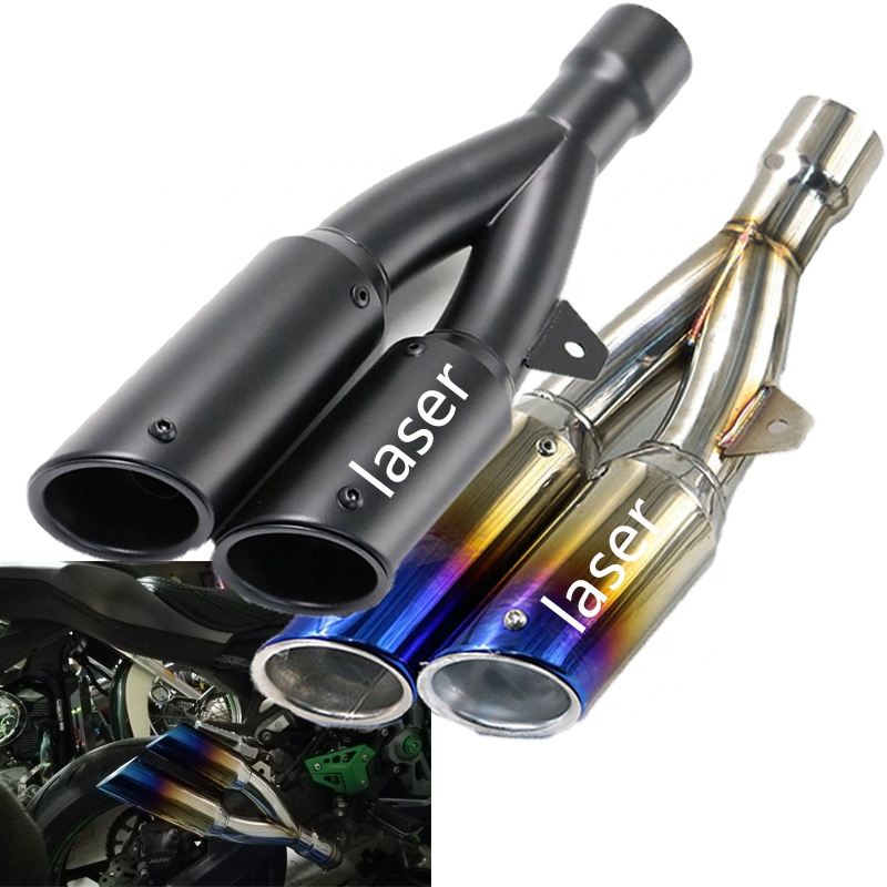 Универсальный 51 мм мотоцикл глушитель выхлопной трубы Escape выхлопных газов с двумя отверстиями для Kawasaki ninja 300 ER6N Aprilia RSV4 AK236 Moto выхлопных газов